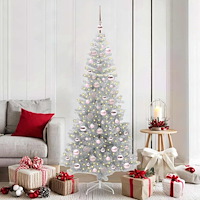 vidaXL Julgran med 300 LED-lampor med stativ Silver 180 cm PET