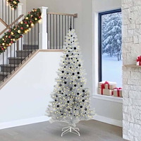 vidaXL Julgran med 300 LED-lampor med stativ Silver 240 cm PET