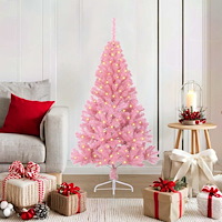 vidaXL Konstgjord Förbelyst Julgran med 150 LED-lampor Rosa 120 cm PVC