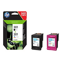 HP HP 301 - 2-pack - svart, färg (cyan, magenta, gul) - original - bläckpatron