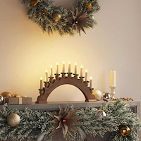 vidaXL Julbåge med 10 LED-ljus Brun 47 x 5 x 29 cm Massiv furu
