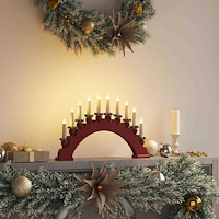 vidaXL Julbåge med 10 LED-ljus Röd 47 x 5 x 29 cm Massiv furu