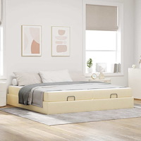 vidaXL Sängram med lagring Kräm 200 x 200 cm tyg