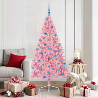 vidaXL Konstgjord Förbelyst Julgran med 300 LED-lampor Rosa 180 cm PVC