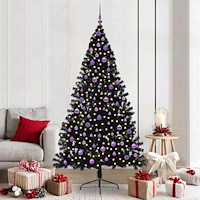 vidaXL Konstgjord Förbelyst Julgran Svart 210 cm PVC