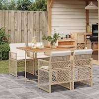 vidaXL Matgrupp för trädgården med dynor 5 delar beige konstrotting