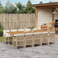 vidaXL Matgrupp för trädgården med dynor 11 delar beige konstrotting
