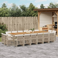 vidaXL Matgrupp för trädgården med dynor 17 delar beige konstrotting