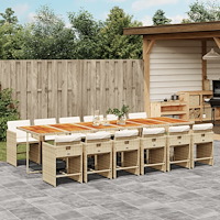 vidaXL Matgrupp för trädgården med dynor 13 delar beige konstrotting