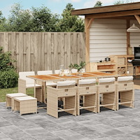 vidaXL Matgrupp för trädgården med dynor 13 delar beige konstrotting
