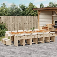 vidaXL Matgrupp för trädgården med dynor 17 delar beige konstrotting