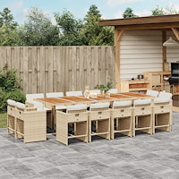 vidaXL Matgrupp för trädgården med dynor 15 delar beige konstrotting