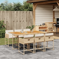 vidaXL Matgrupp för trädgården med dynor 7 delar beige konstrotting