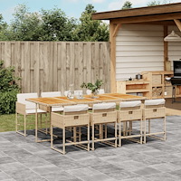 vidaXL Matgrupp för trädgården med dynor 9 delar beige konstrotting
