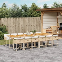 vidaXL Matgrupp för trädgården med dynor 13 delar beige konstrotting