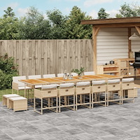 vidaXL Matgrupp för trädgården med dynor 17 delar beige konstrotting