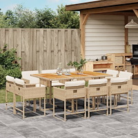 vidaXL Matgrupp för trädgården med dynor 11 delar beige konstrotting