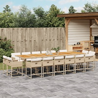 vidaXL Matgrupp för trädgården med dynor 17 delar beige konstrotting