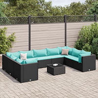 vidaXL Loungegrupp 10 delar med svarta dynor konstrotting