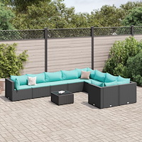 vidaXL Loungegrupp 10 delar med svarta dynor konstrotting