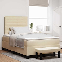 vidaXL Bäddfjäder med madrass med huvudgavel Kräm 120 x 190 cm tyg