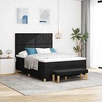 vidaXL Bäddfjäder med kudde med huvudgavel Svart 200 x 160 cm tyg