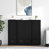 vidaXL Sideboard med låda 3 pcs Svart Ek Konstruerat trä