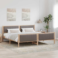 vidaXL Sängram med huvudgavel Brun och taupe 200 x 200 cm Massiv furu