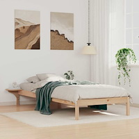 vidaXL Sängram med sidobord Naturfärg 100 x 210 cm Massiv furu