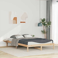 vidaXL Sängram med sidobord Naturfärg 140 x 210 cm Massiv furu