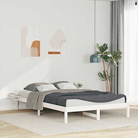 vidaXL Sängram med sidobord Vit 140 x 220 cm Massiv furu