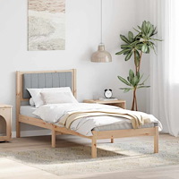 vidaXL Sängram med Klädd Huvudgavel Ljusgrå 75 x 190 cm Massiv furu