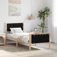 vidaXL Sängram med huvudgavel Svart 75 x 190 cm Massiv furu