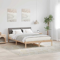 vidaXL Sängram med huvudgavel Brun och taupe 135 x 190 cm Massiv furu