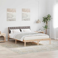 vidaXL Sängram med huvudgavel Brun och taupe 135 x 190 cm Massiv furu