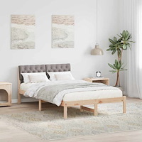 vidaXL Sängram med huvudgavel Brun och taupe 120 x 190 cm Massiv furu