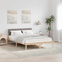 vidaXL Sängram med huvudgavel Brun och taupe 140 x 190 cm Massiv furu