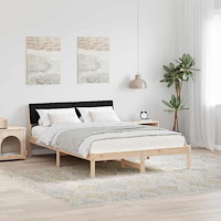 vidaXL Sängram med huvudgavel Brun och svart 135 x 190 cm Massiv furu