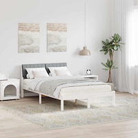 vidaXL Sängram med huvudgavel Vit och ljusgrå 120 x 190 cm Massiv furu