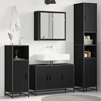 vidaXL Badrumsmöbelset Väggmonterad 4 pcs Svart ek Konstruerat trä