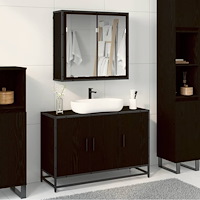 vidaXL Badrumsmöbelset Väggmonterad 2 pcs Svart ek Konstruerat trä