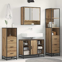 vidaXL Badrumsmöbelset med låda 3 pcs artisan ek Ingenjörsträ och stål