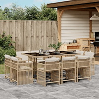 vidaXL Matgrupp för trädgården med dynor 11 delar beige konstrotting