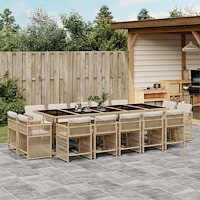 vidaXL Matgrupp för trädgården med dynor 15 delar beige konstrotting