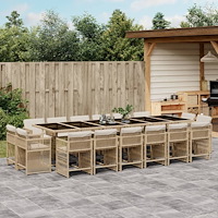 vidaXL Matgrupp för trädgården med dynor 17 delar beige konstrotting