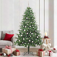 vidaXL Konstgjord förbelyst julgran med kulset Grön 210 cm PVC och PE