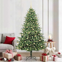 vidaXL Konstgjord förbelyst julgran med kulset Grön 210 cm PVC och PE