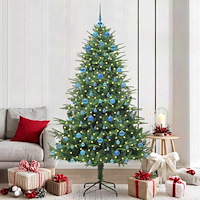 vidaXL Konstgjord förbelyst julgran med kulset Grön 210 cm PVC och PE