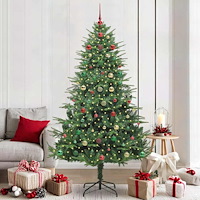 vidaXL Konstgjord förbelyst julgran med kulset Grön 210 cm PVC och PE