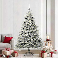 vidaXL Konstgjord förbelyst julgran med kulset Grön 210 cm PVC och PE